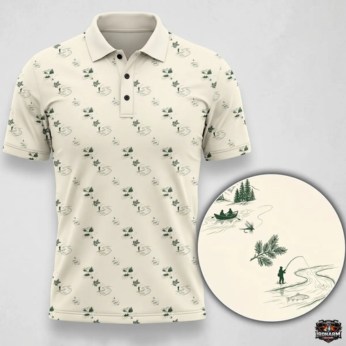 Nature and River Pattern Polo Shirt Fly Fishing Apparel Gift For Brother