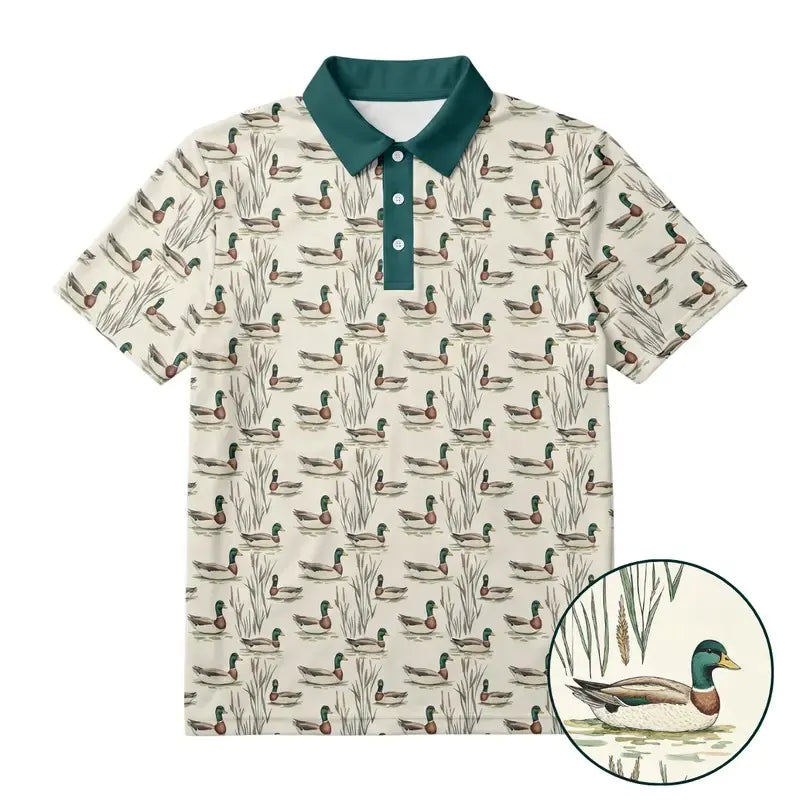 Mallard Duck And Reeds Micro Pattern Polo Shirt Merch Gifts For Duck Lovers