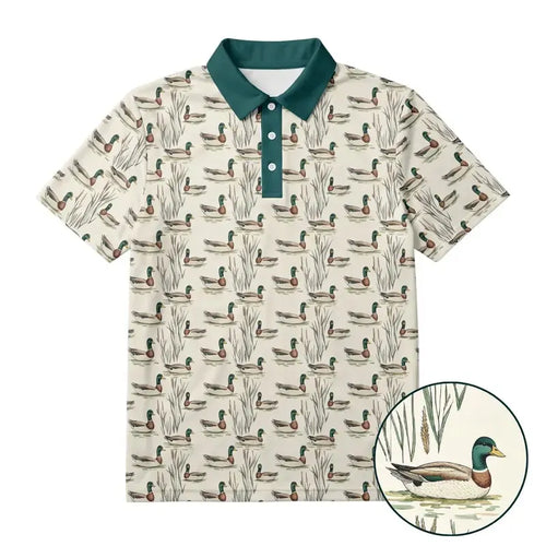 Mallard Duck And Reeds Micro Pattern Polo Shirt Merch Gifts For Duck Lovers