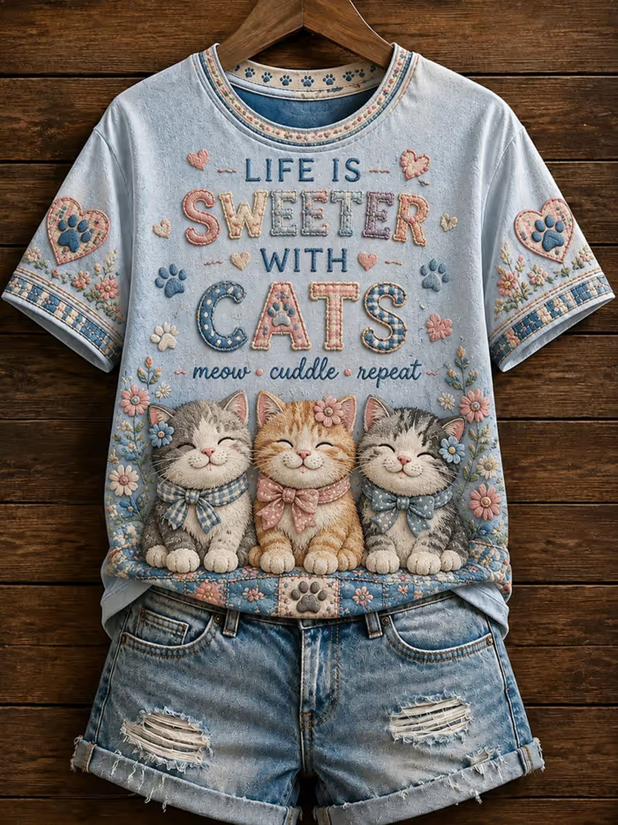 Life Is Better With Cats T-Shirt Cat Loves Clothes Gift For Girlfriend
